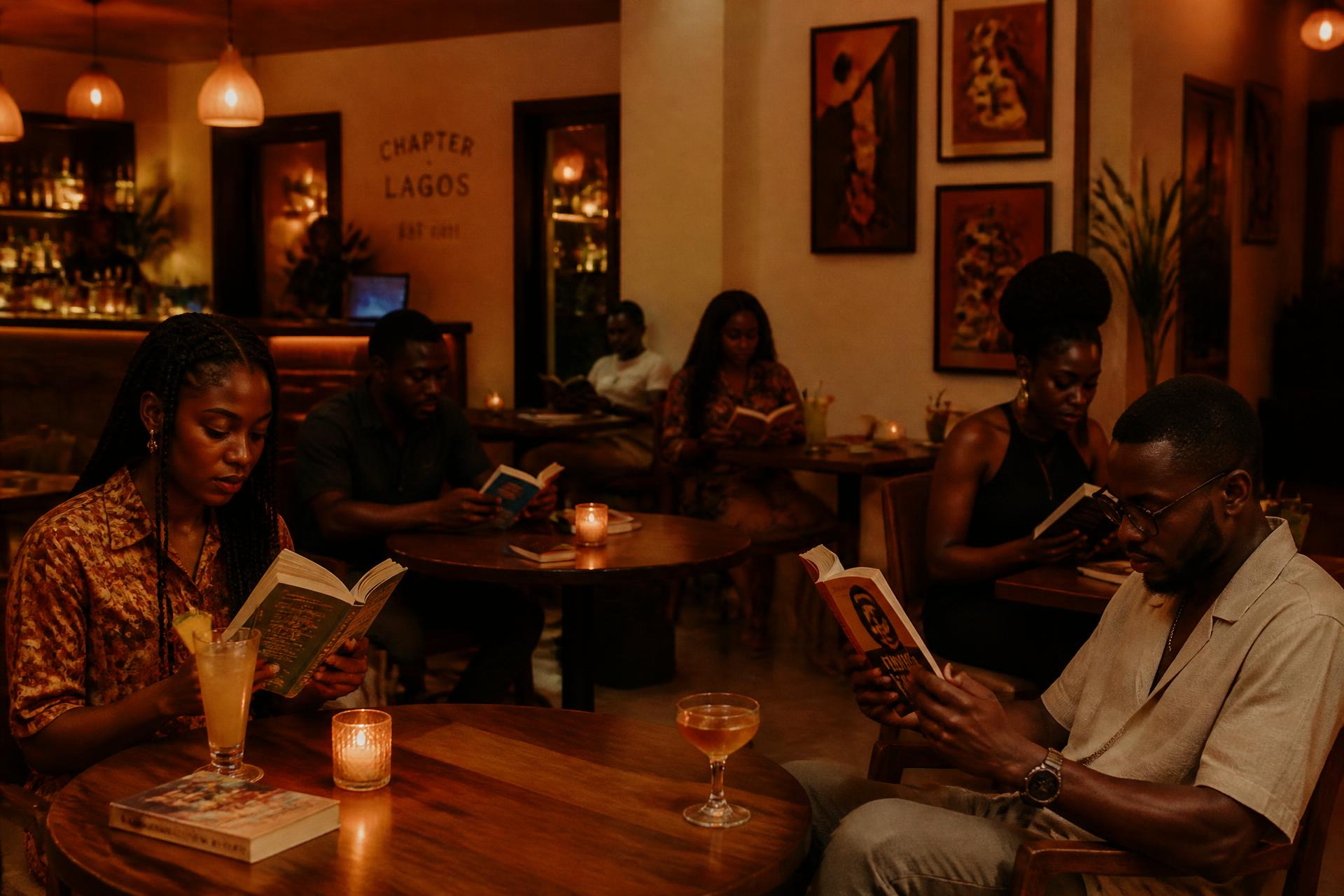 Readers with books and cocktails at Sidebar in Lekki, Lagos